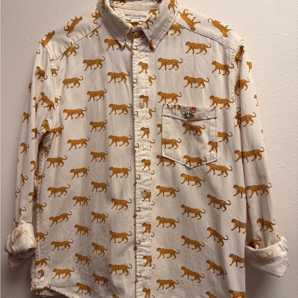 Emerson Fry White Shirt with Orange Tiger Pattern